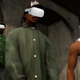 The main gang of characters from GTA San Andreas wearing VR headsets.